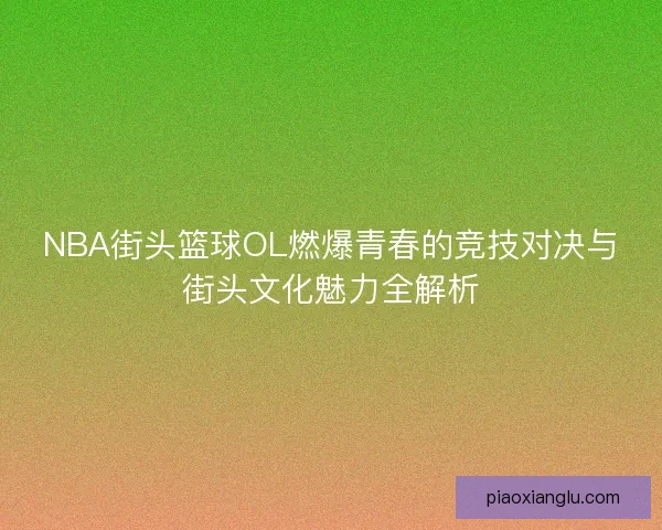 NBA街头篮球OL燃爆青春的竞技对决与街头文化魅力全解析
